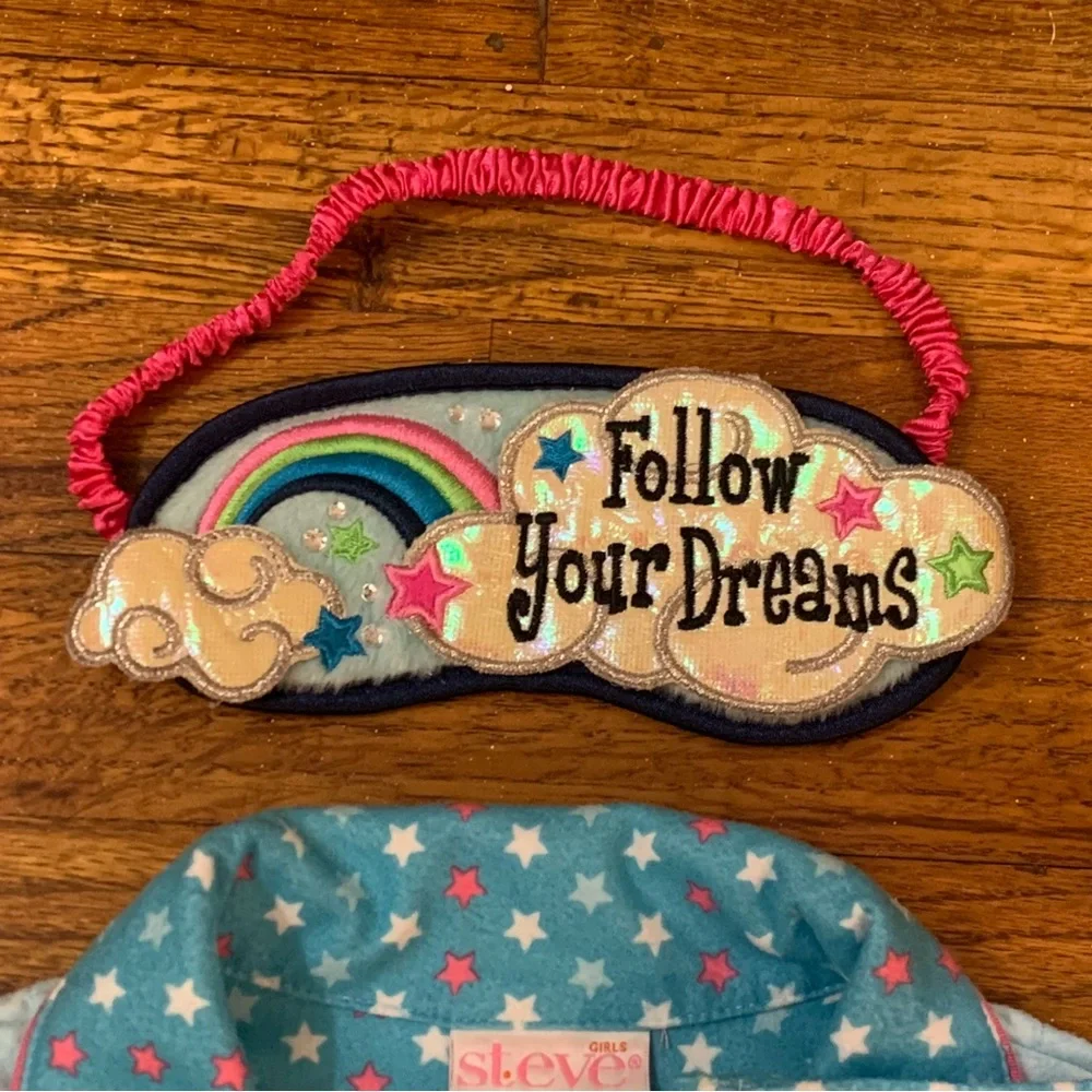 Girls St Eve 3 Pc Pajama Set Top Bottoms Eye Mask Rising Star Follow Your Dreams